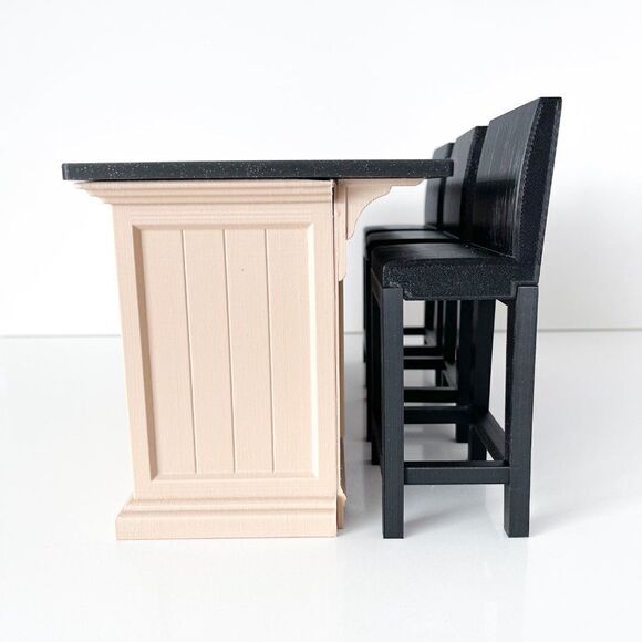 Barbie Integrity Doll Tan Kitchen Island 1:6 Scale 3 Matched Chairs 3D Printed - Picture 10 of 14